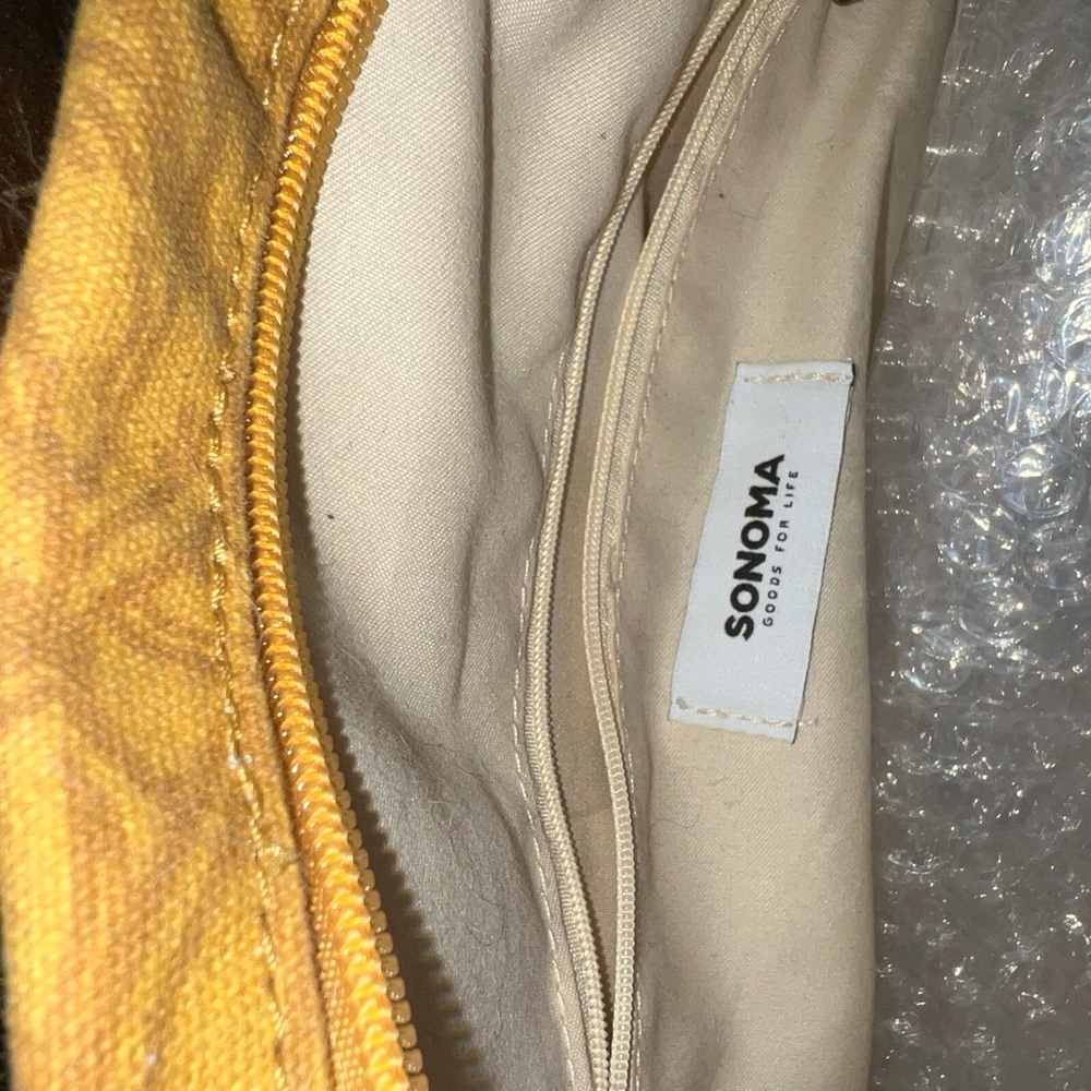 Sunflower-Print Yellow Tote Bag with Tan Straps - Picture 3 of 4
